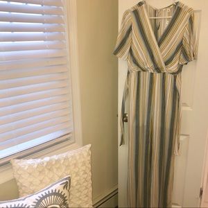 FRANCESCA’S Yellow & Blue Striped Jumpsuit